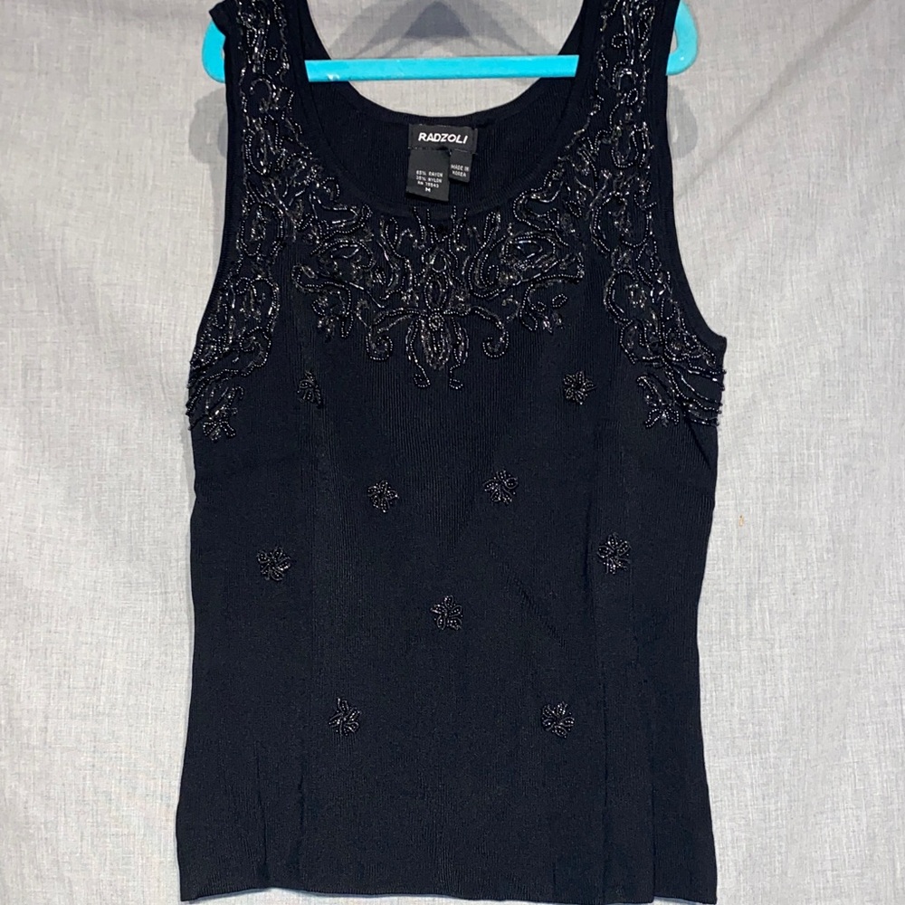 Radzoli Elegant Black Embellished Tank Top
